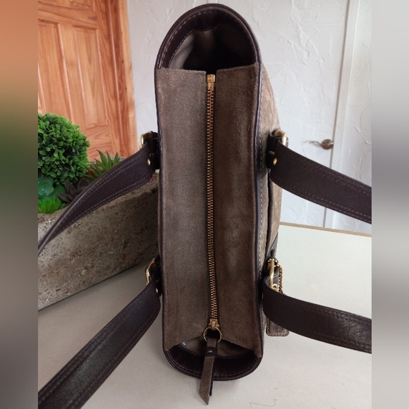 Coach Carly, Suede Shoulder/Tote Bag In Taupe - Picture 6 of 14